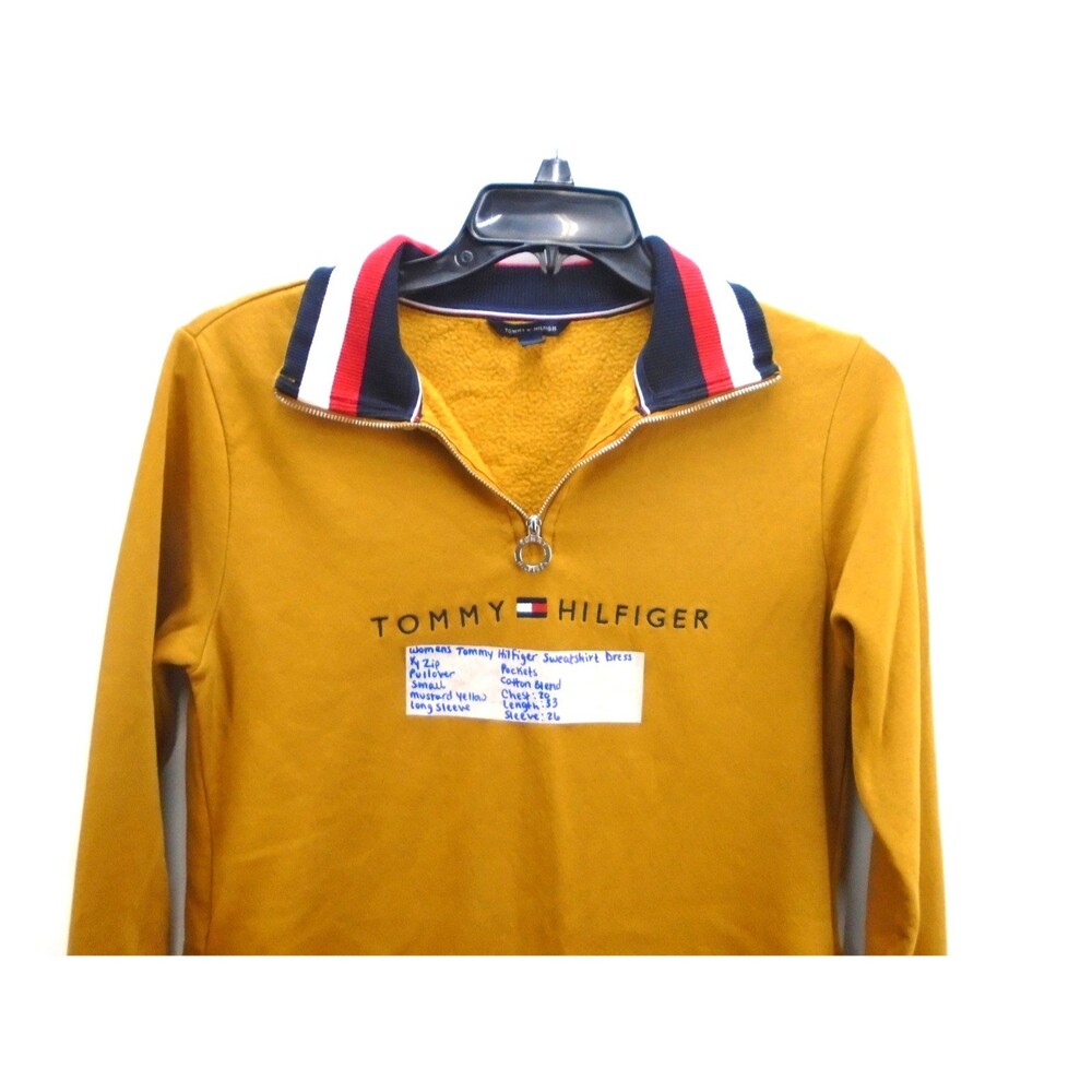 Tommy Hilfiger Womens Adaptive Sweatshirt Dress Yellow 1/4 Zip Size S Pockets - Picture 2 of 12